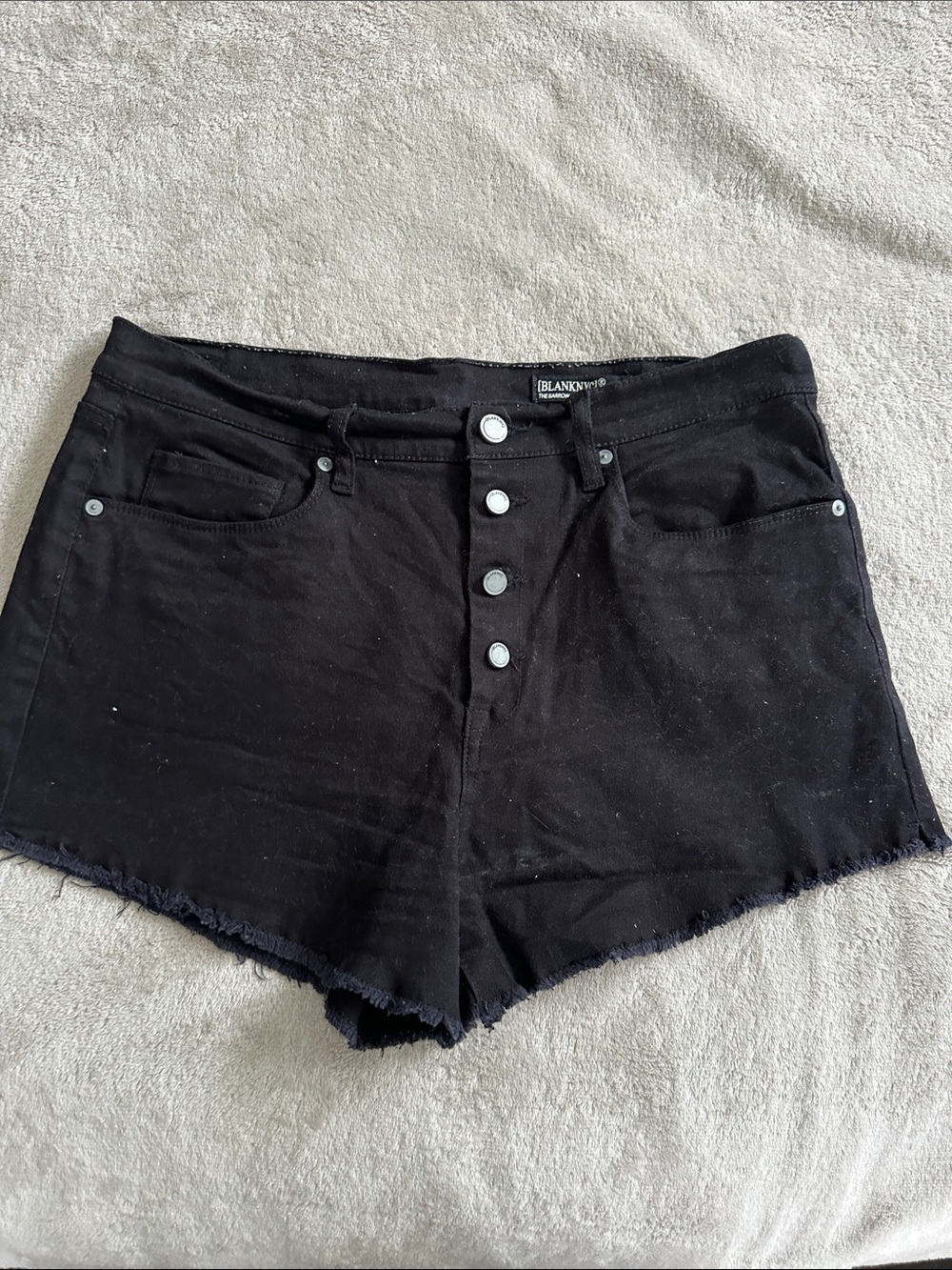 Blank NYC Black High-Rise Button-Front Denim Shorts
